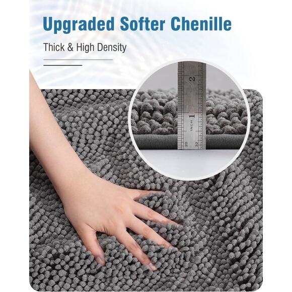 New Amoami Unique Chenille Bathroom Rug Non-Slip Bath Mat 20" x 32" Grey - Picture 3 of 7